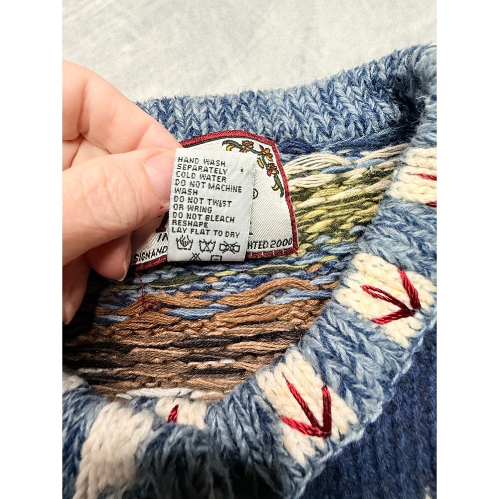 Vintage Chunky Sweater Farm Harvest Rooster Heavy Knit Cardigan sz L - Picture 4 of 12